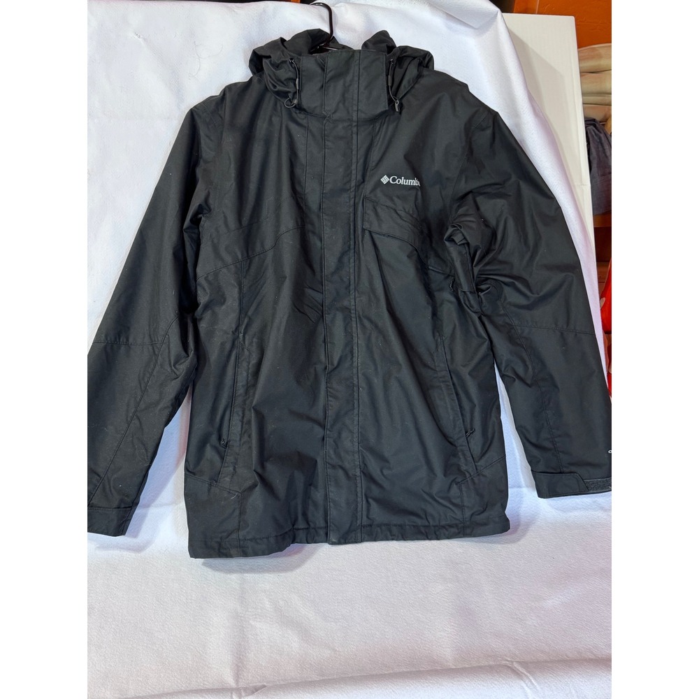 Columbia Interchange Omni-Tech Jacket Mens Large Black Hooded Waterproof Shell